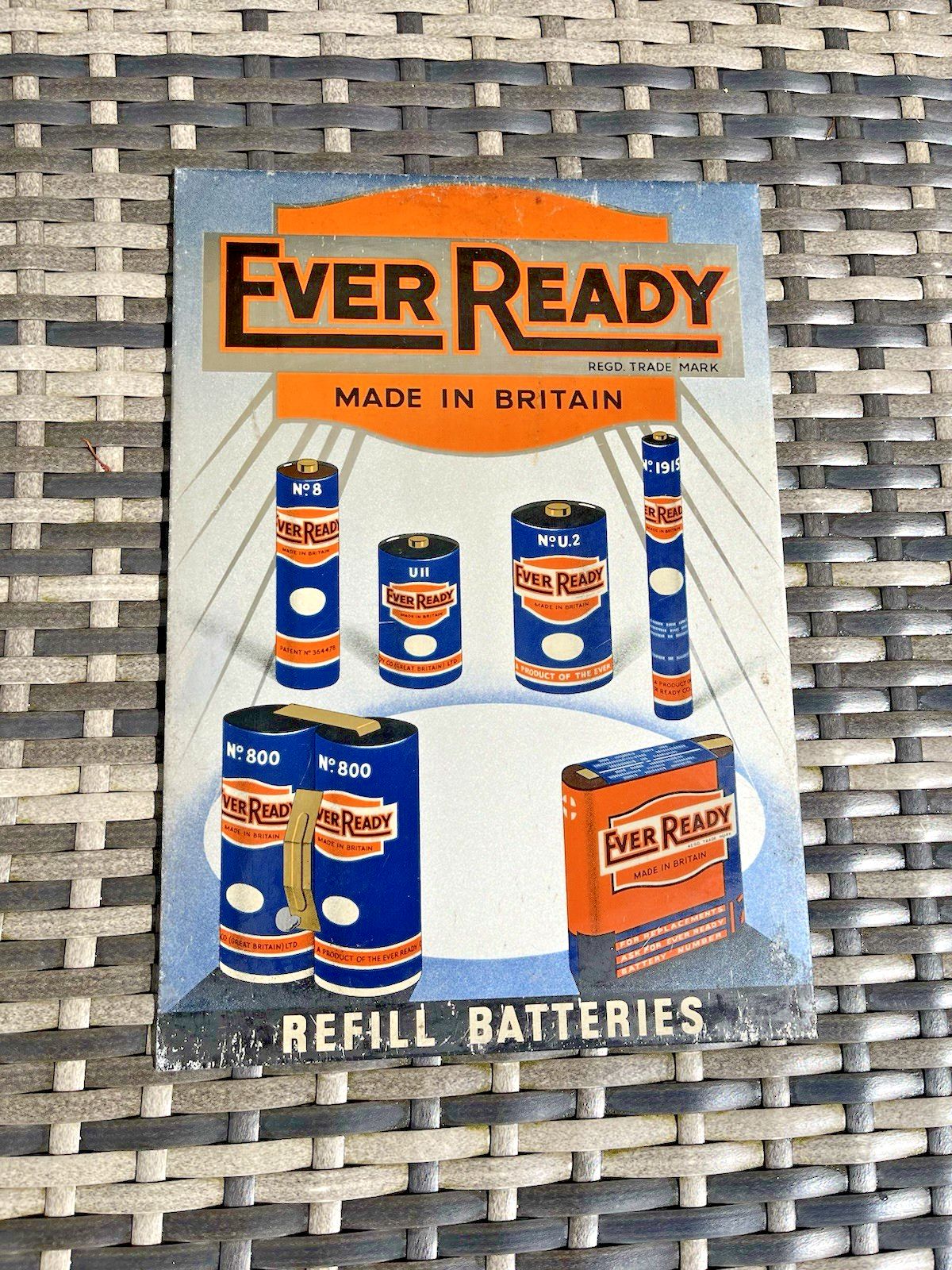 Rare 1930's Ever Ready Batteries Tin Sign Advertising Shop Window Showcard Stand photo Home Decor