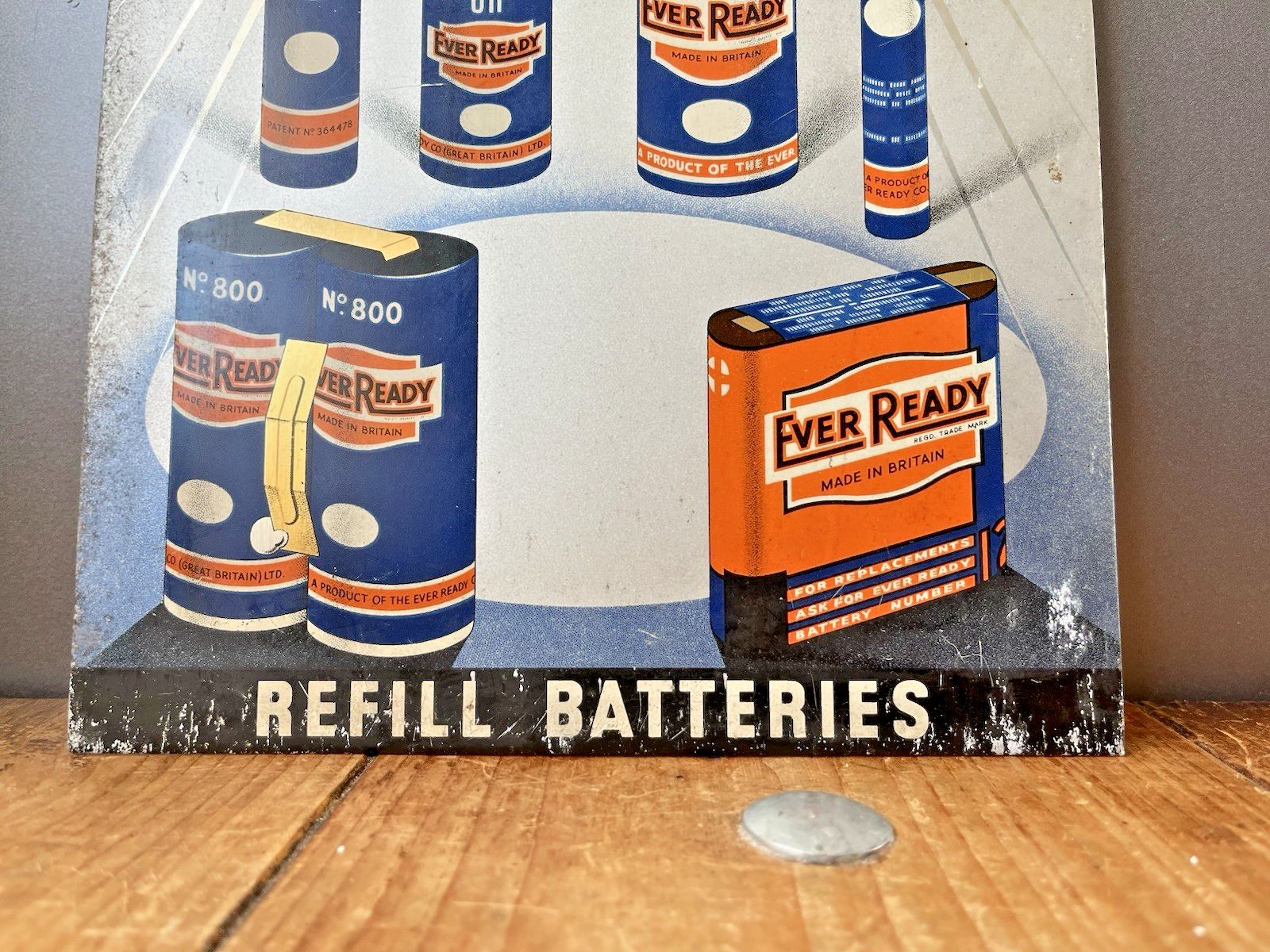 photo furniture Rare 1930's Ever Ready Batteries Tin Sign Advertising Shop Window Showcard Stand