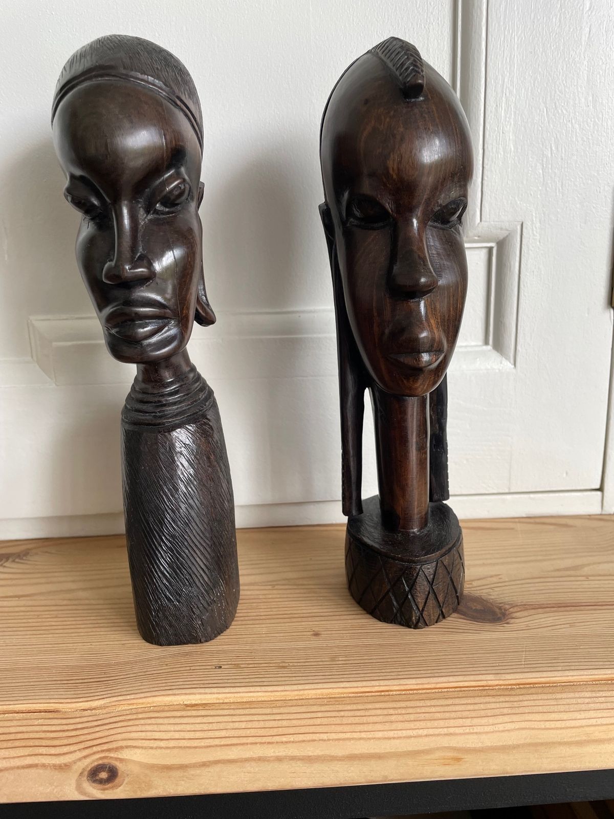 Pair Of Male And Female Ebony Hand Carved African Busts photo Art