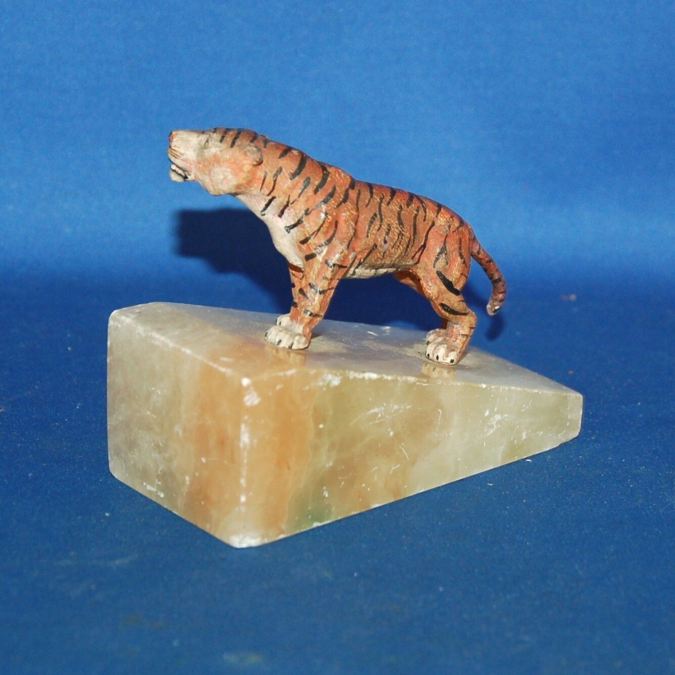 A Super Antique Cold Painted Cast Metal Tiger Figure With Onyx Base, Paperweight photo for sale