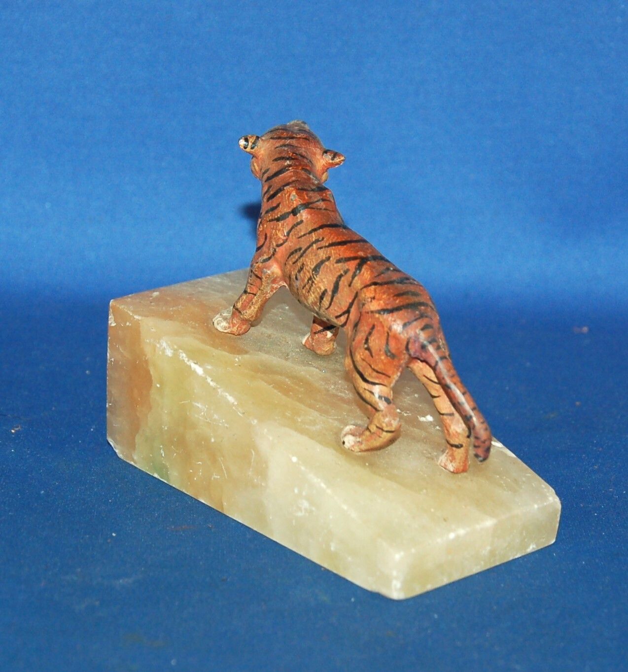 A Super Antique Cold Painted Cast Metal Tiger Figure With Onyx Base, Paperweight photo Home Decor