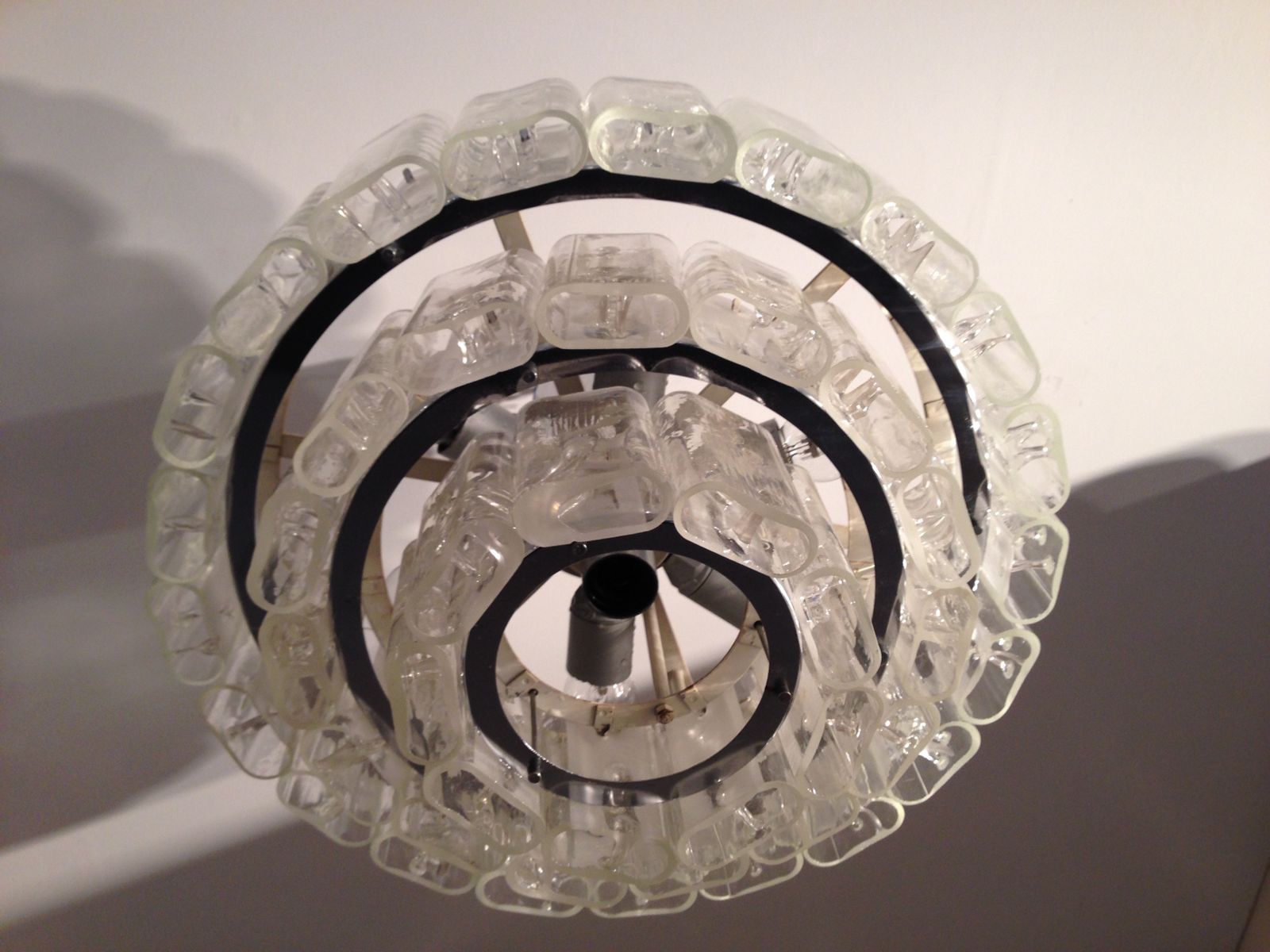 3 Tier Ice Glass Chandelier By Doria, 1960s photo for sale