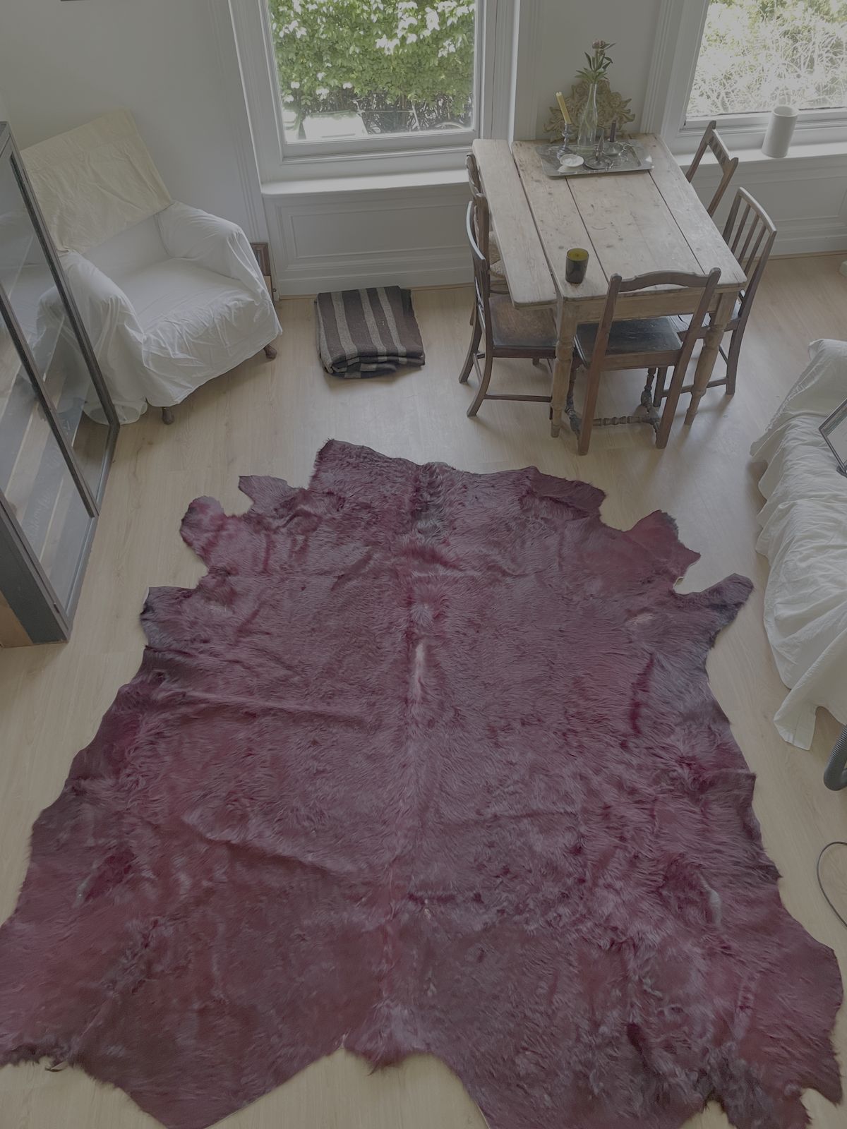 Huge Amazing Retro Style Purple Cow Hide Rug photo Textiles