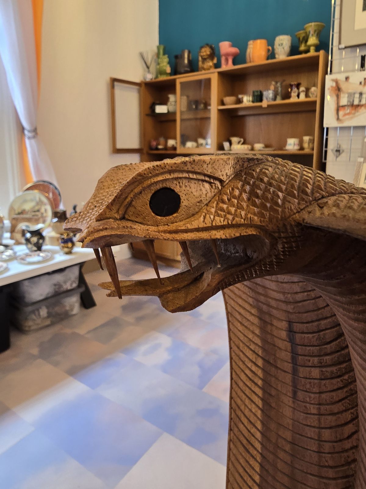 Large Hardwood Mid Century Modern Cobra Snake Statue   Hand Carved Statement Piece photo 500.0