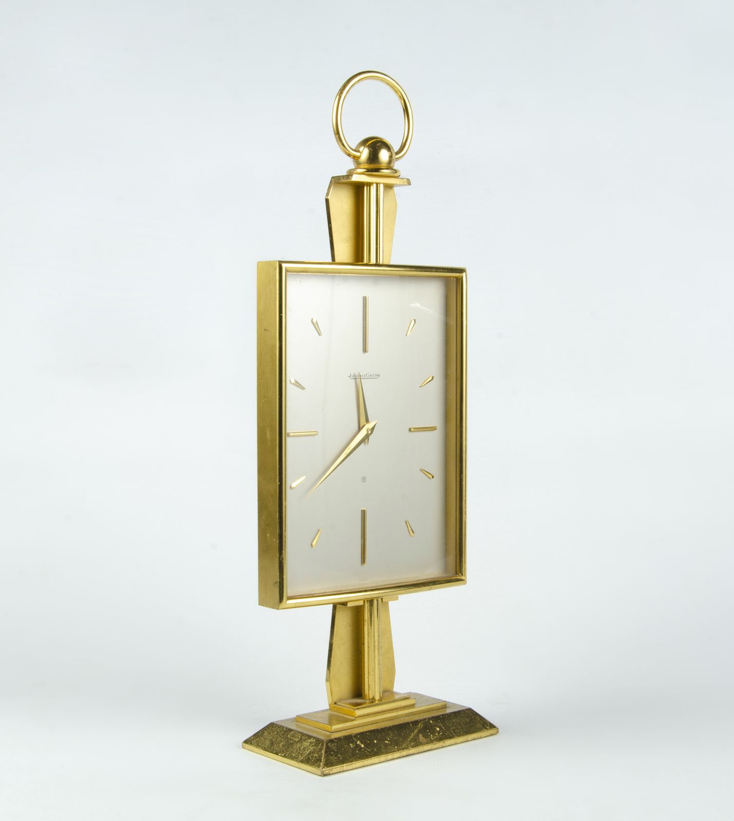 Mid 20th Century Modern Golden Brass 8 Days Movement Clock By Jaeger Lecoultre, Switzerland photo 1450.0