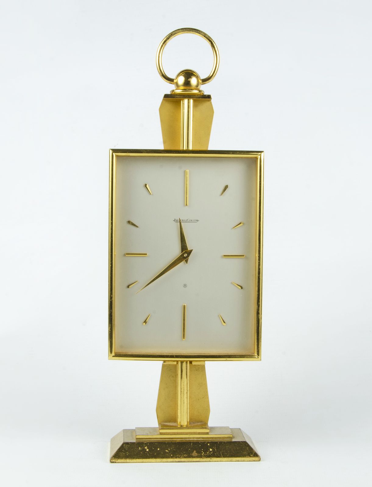 Mid 20th Century Modern Golden Brass 8 Days Movement Clock By Jaeger Lecoultre, Switzerland