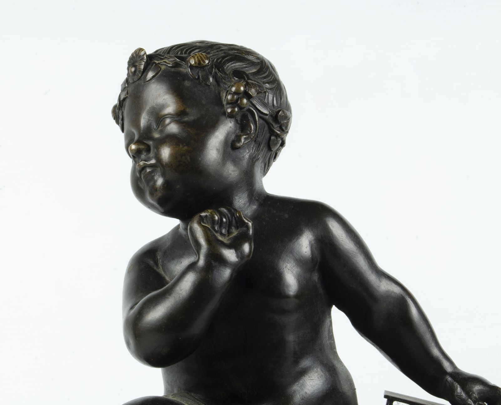 19th Century Patinated Bronze Sculpture Of A Child Holding A Birdcage Based On A Design By Jean Baptiste Pigalle, France photo for sale