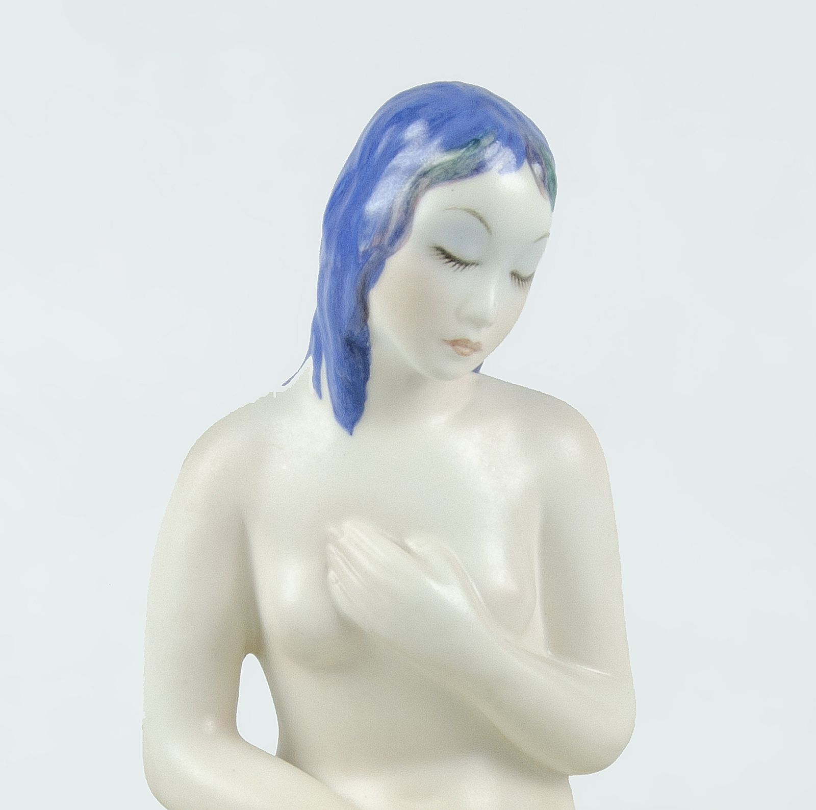 1930s Torino Glazed Porcelain Sculpture Of Seated Venus On Shell Over Dolphins, Manufactured By Lenci, Italy photo for sale