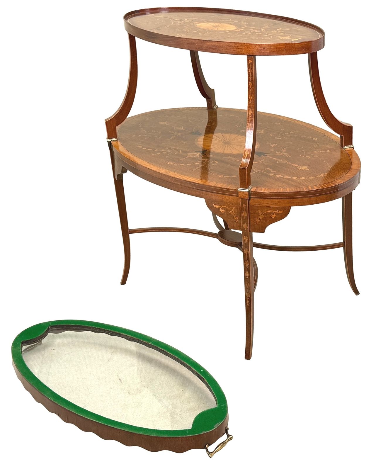 Fine 19th Century Mahogany & Satinwood Two Tier Table (England, Circa 1890) photo vintage