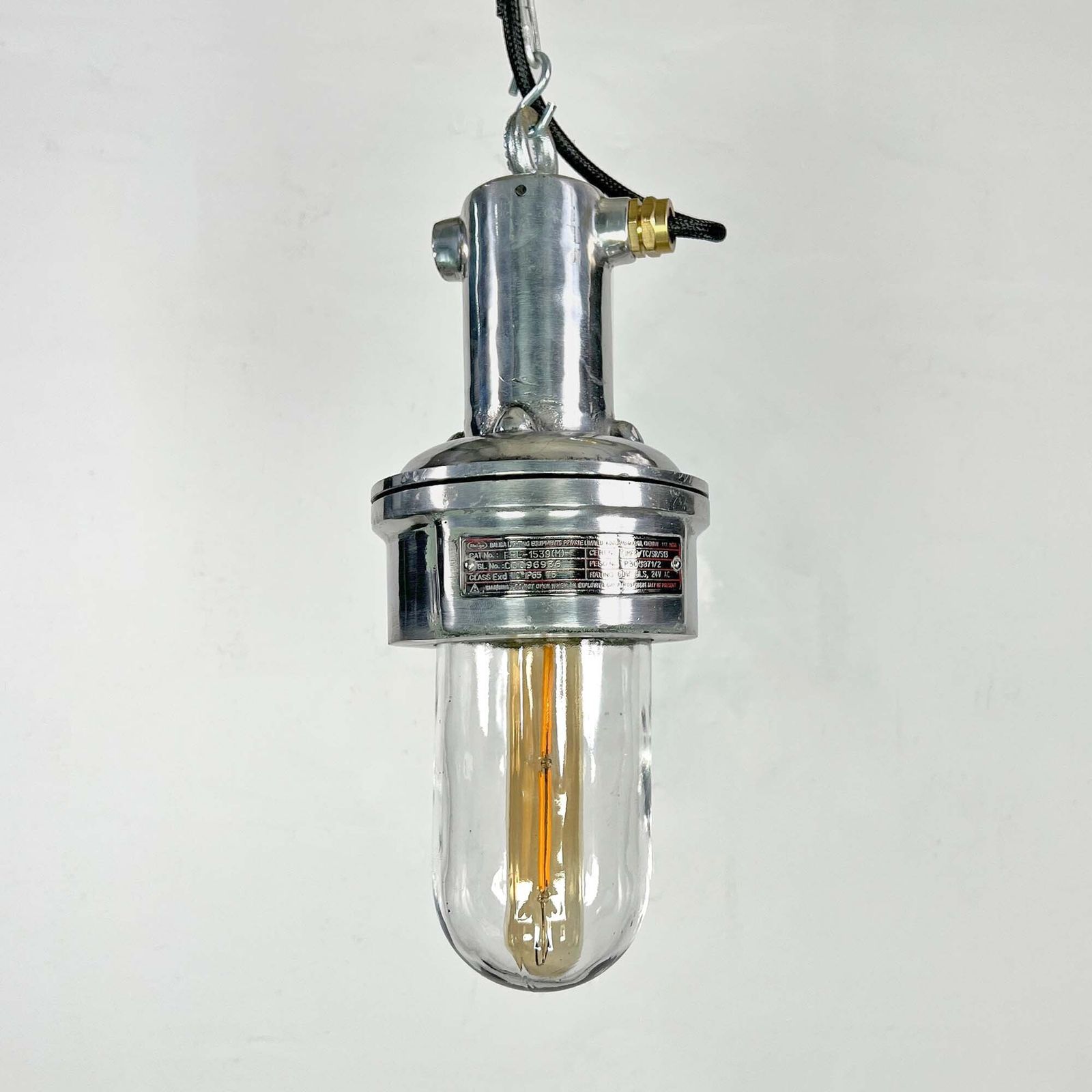 Small Industrial Aluminium And Glass Pendant Light photo 216.0