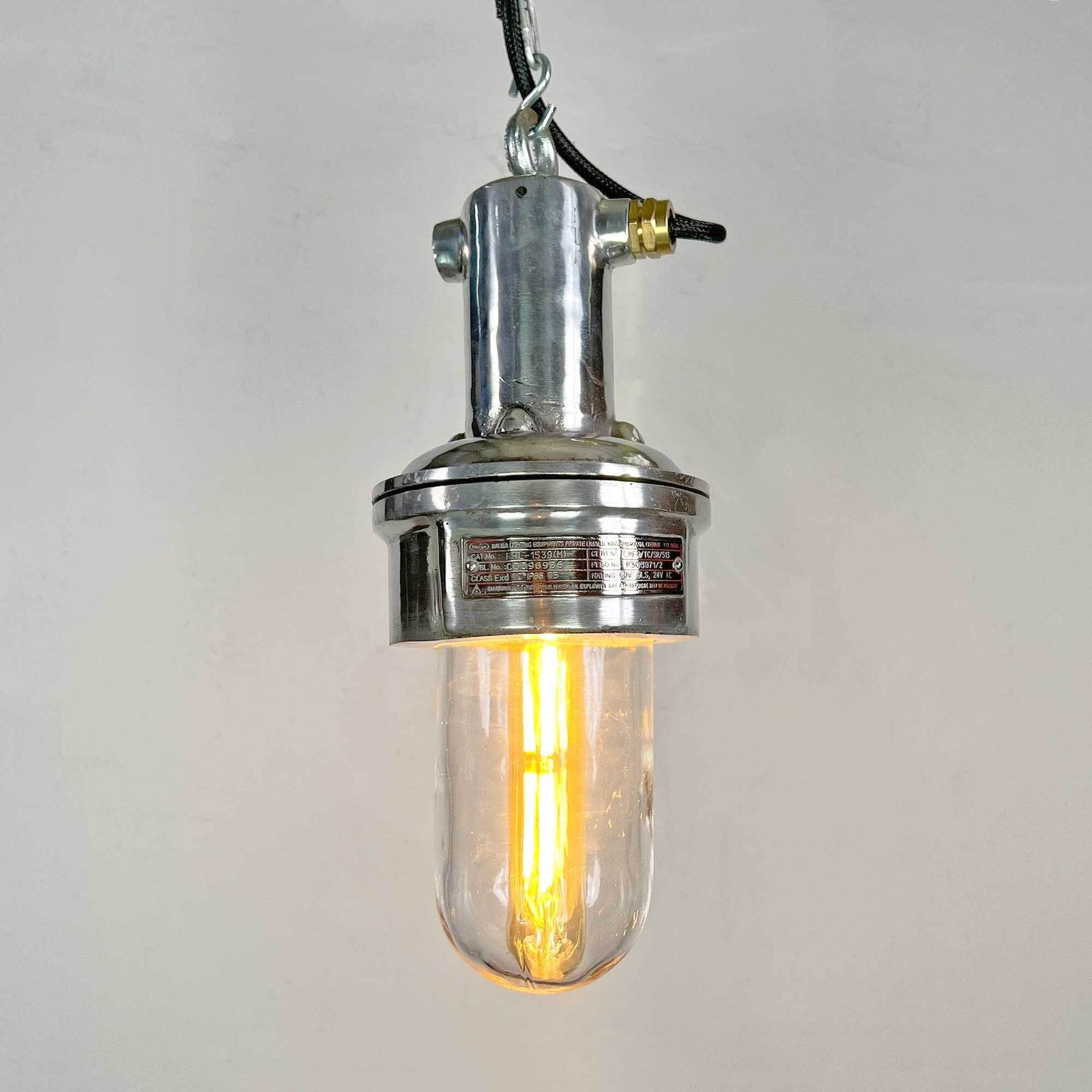 Small Industrial Aluminium And Glass Pendant Light