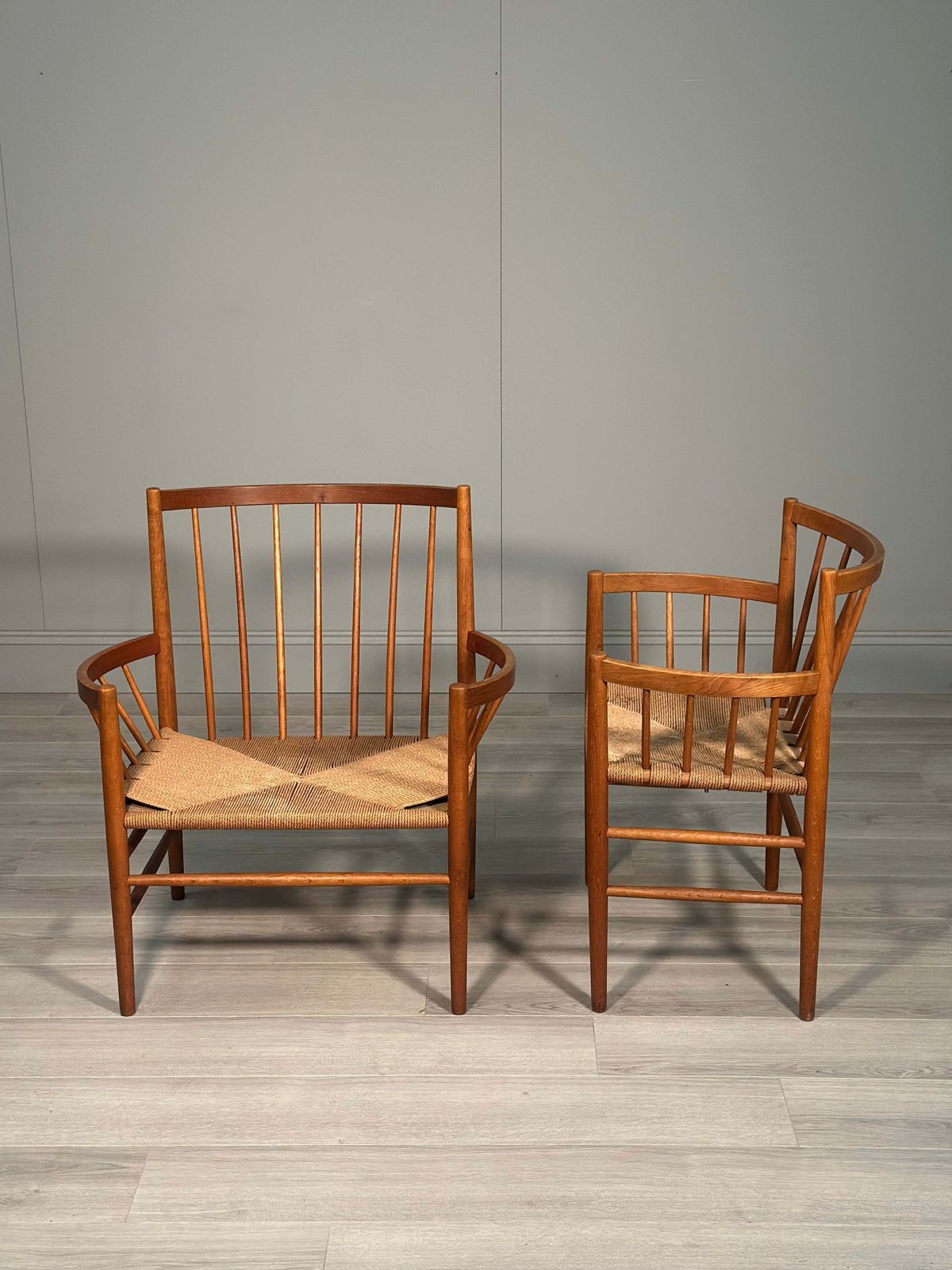 His And Hers Oak & Papercord J82 Armchairs By Jørgen Bækmark For Fdb Møbler 1960s photo for sale