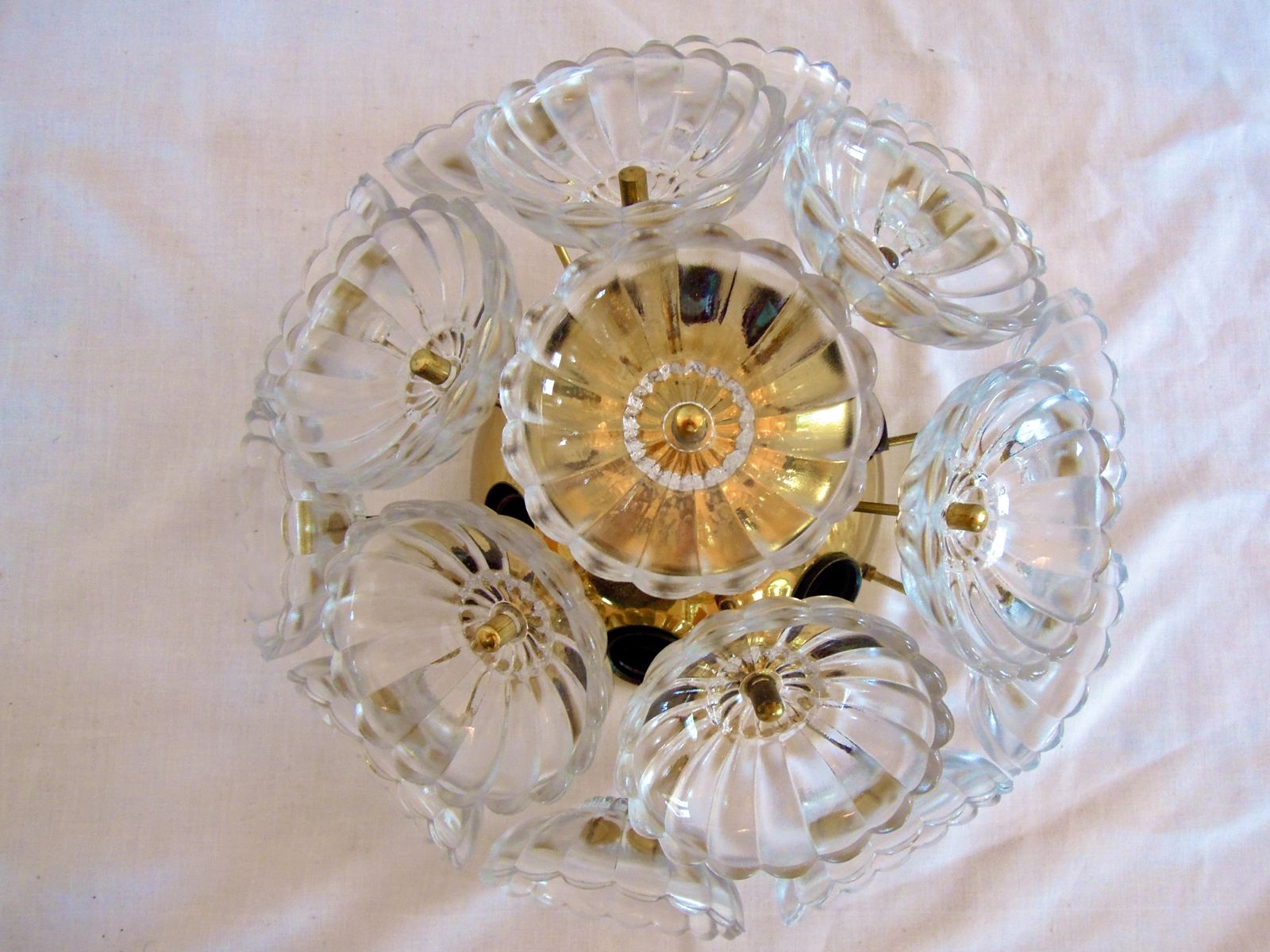 1960 Germany Sputnik 'Dandelion' Glass Flowers & Brass, Flush Mounted Or Wall Sconce photo Lighting