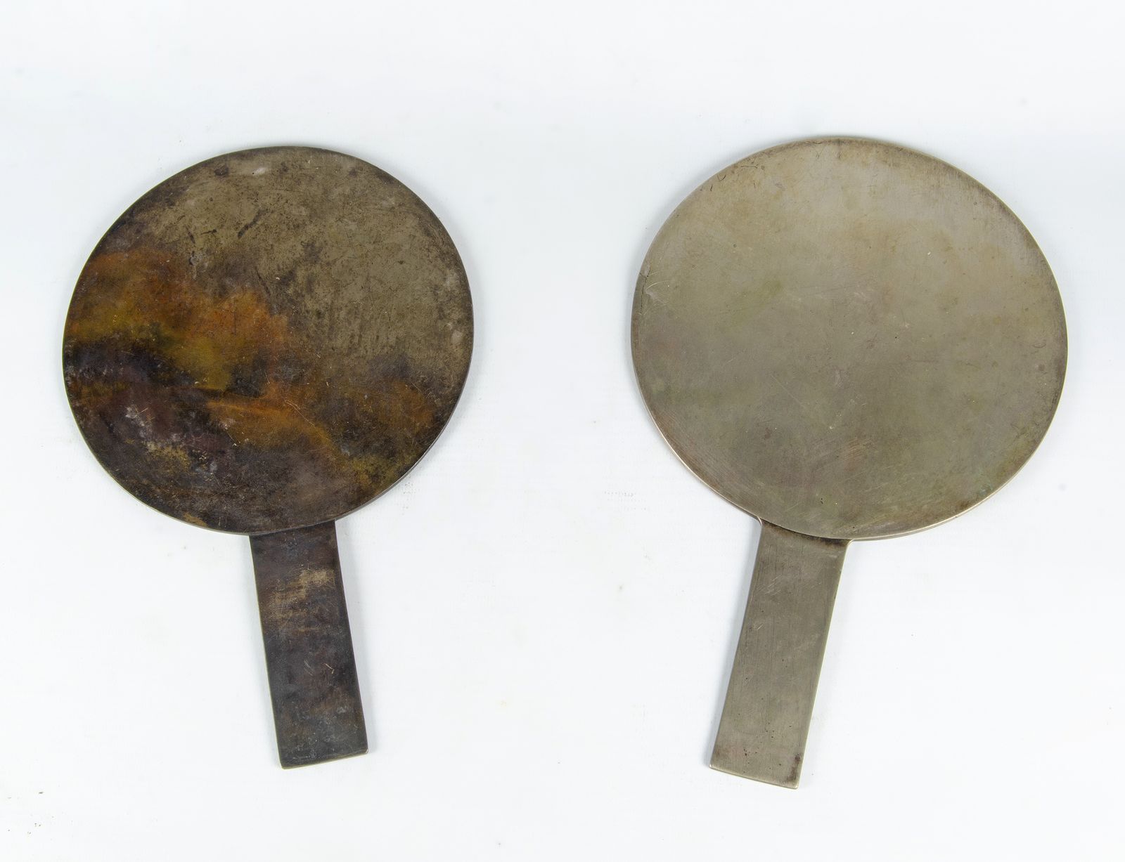 Set Of 19th Century Meiji Era Ornate Etched Bronze Kagami Hand Mirrors, Japan photo vintage