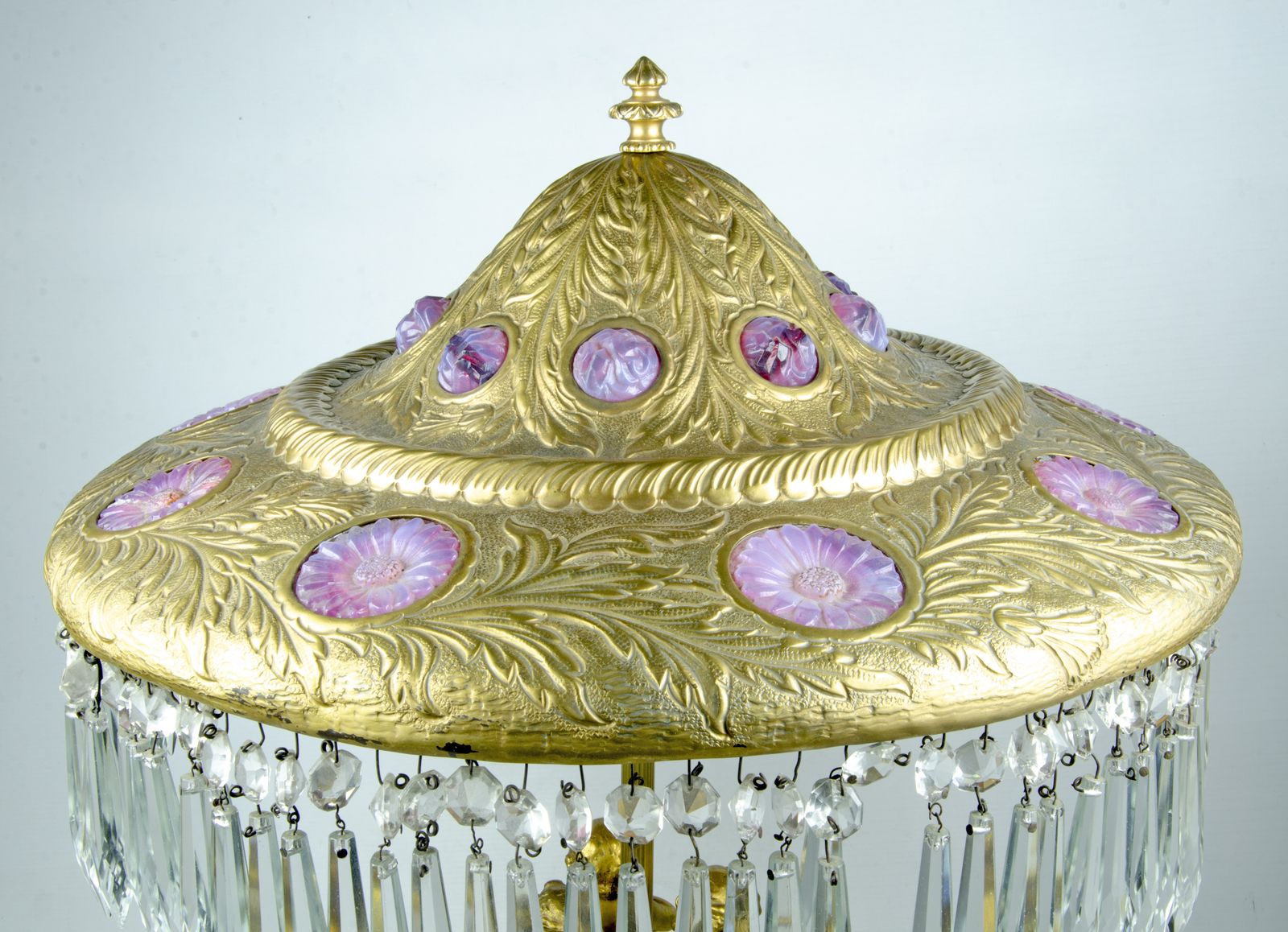 19th Century Louis XVI Style Gilt Bronze Sculptural Table Lamp With Pink Glass Accents, France photo 3350.0