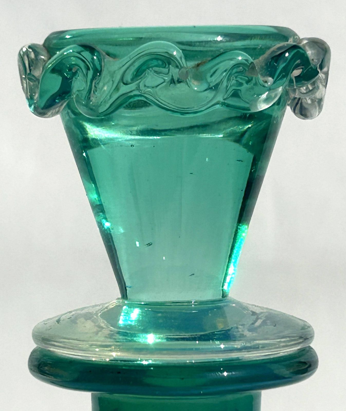 Mid Century Murano Cased Opalescent Blue Glass Decorative Scent/Perfume Bottle With Rigaree Italy photo vinterior