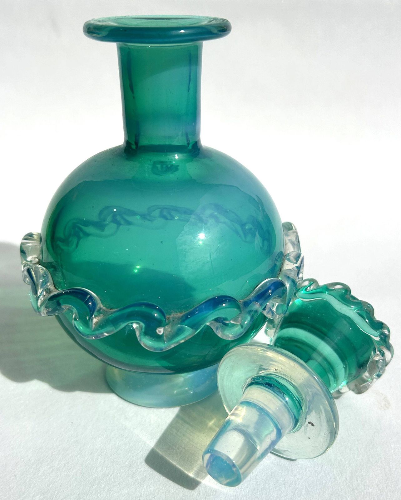 photo furniture Mid Century Murano Cased Opalescent Blue Glass Decorative Scent/Perfume Bottle With Rigaree Italy