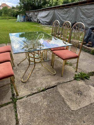 Italian Brass Dining Table And Chairs, 1970s, Set Of 7 photo 7751.0