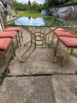 Italian Brass Dining Table And Chairs, 1970s, Set Of 7 photo vinterior