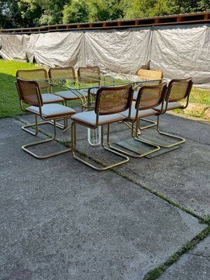 Italian Brass Dining Set With Table And Chairs, 1970s, Set Of 9 photo Furniture