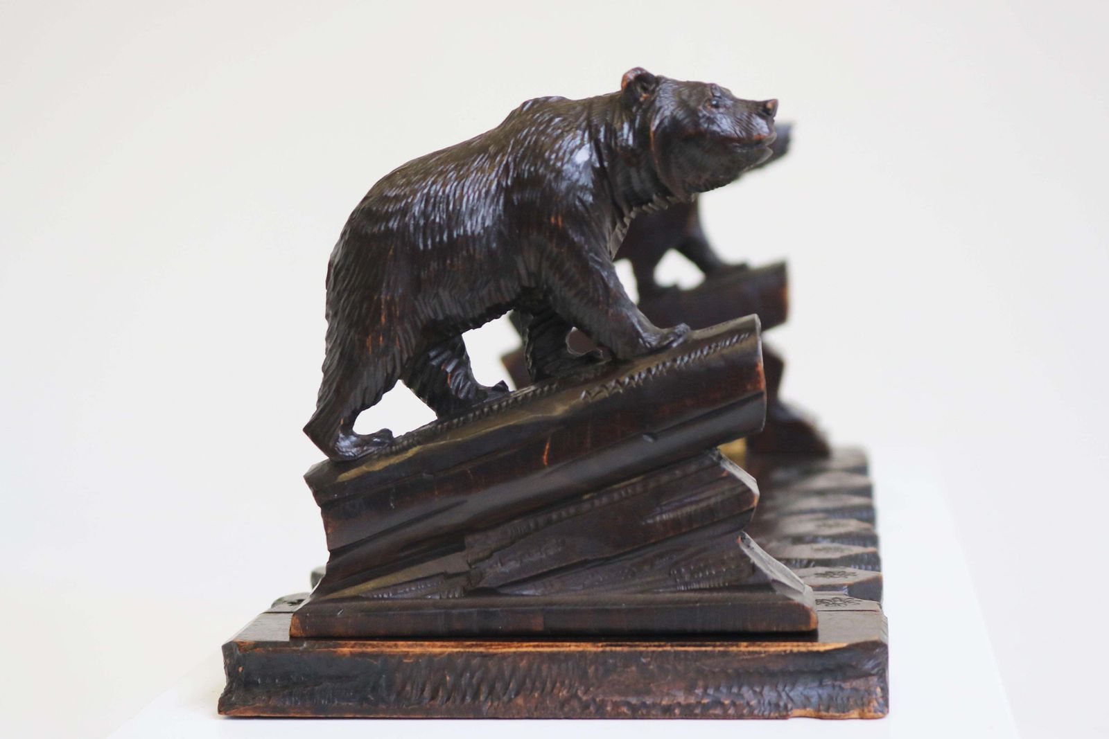 Antique 19th Century Black Forest Bear Book Shelf / Book Rack Hand Carved Swiss photo vintage