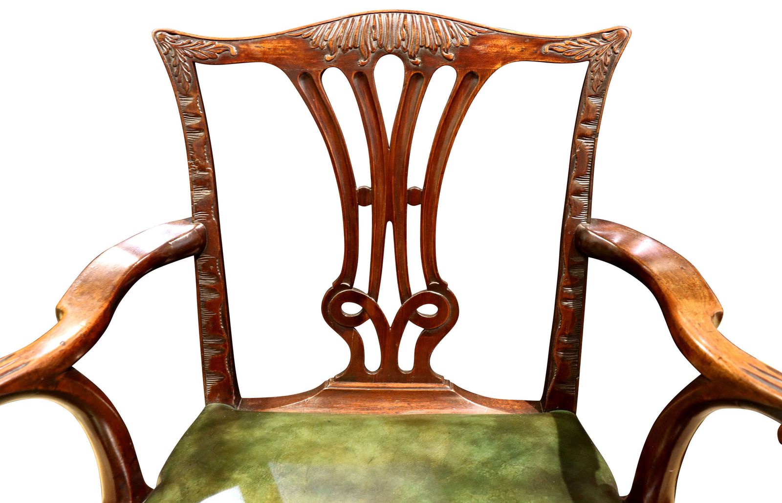 Late 18th Century Mahogany Carver Chair With Hand Dyed Green Leather Seat – Circa 1780 photo furniture
