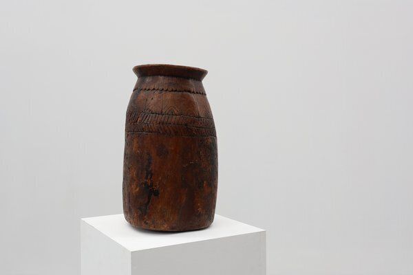 Rustic Wabi Sabi Style Vase In Wood, France, 1800s photo vintage