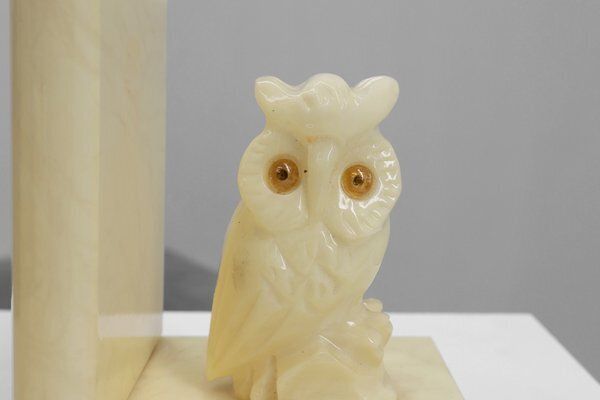 Alabaster Hand Carved Bookends, 1920s, Set Of 2 photo vinterior