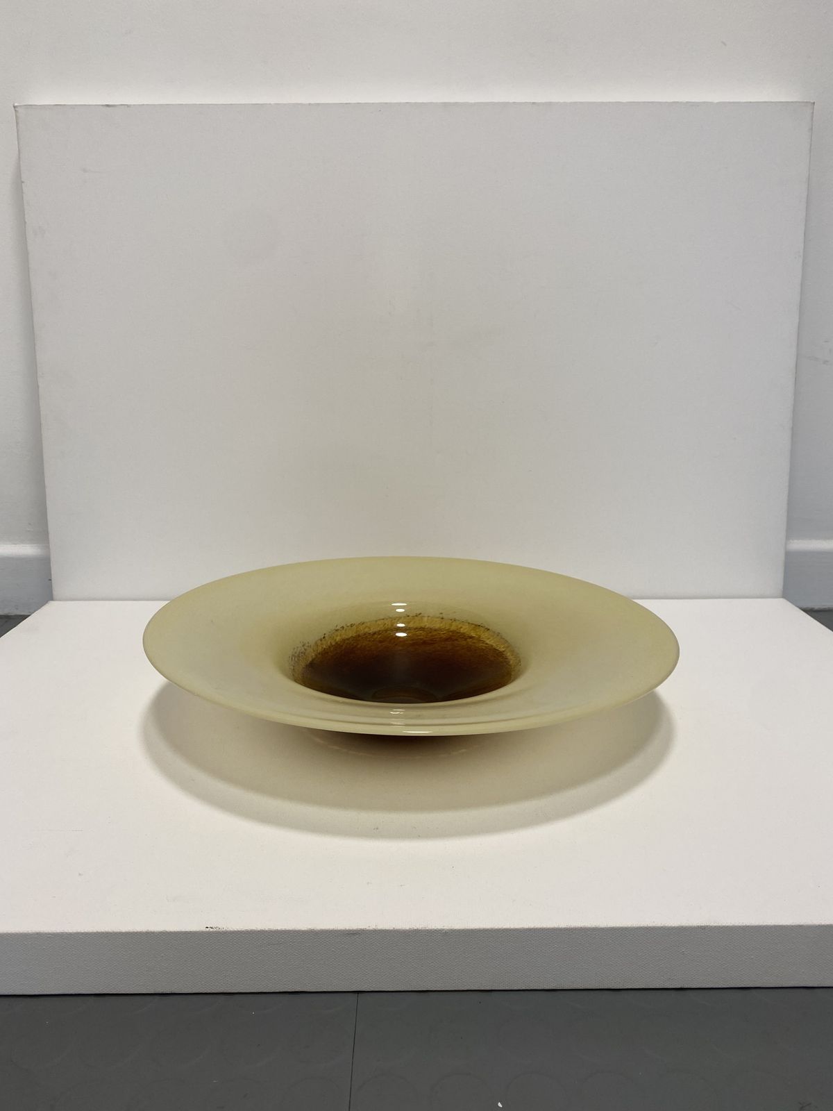Xl Murano Glass Round Fruit Bowl Table Plate Yellow Brown Italian Vintage 1970s photo 460.0