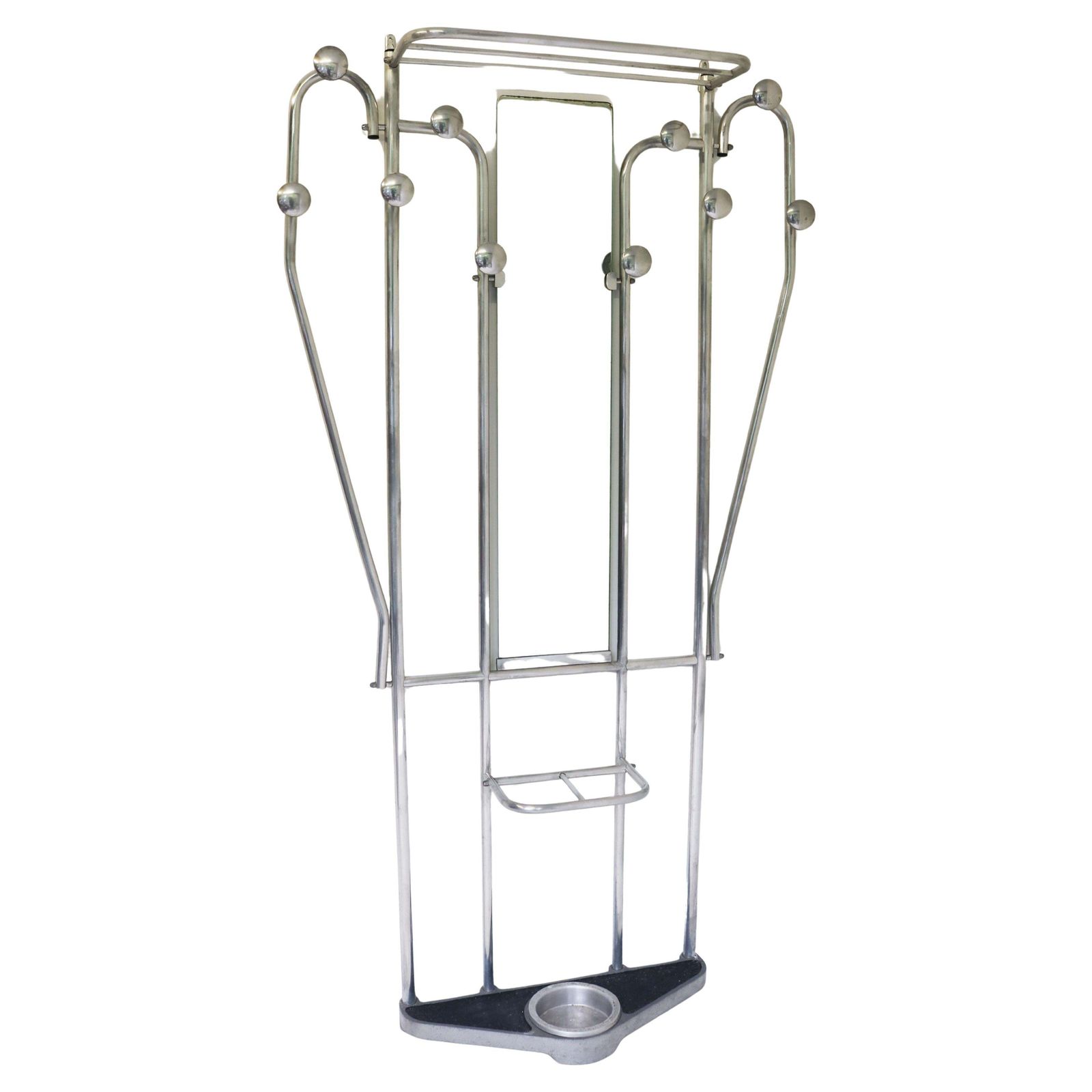 Art Deco Polished Aluminum Hall Tree Umbrella Stand Coat Rack Bauhaus