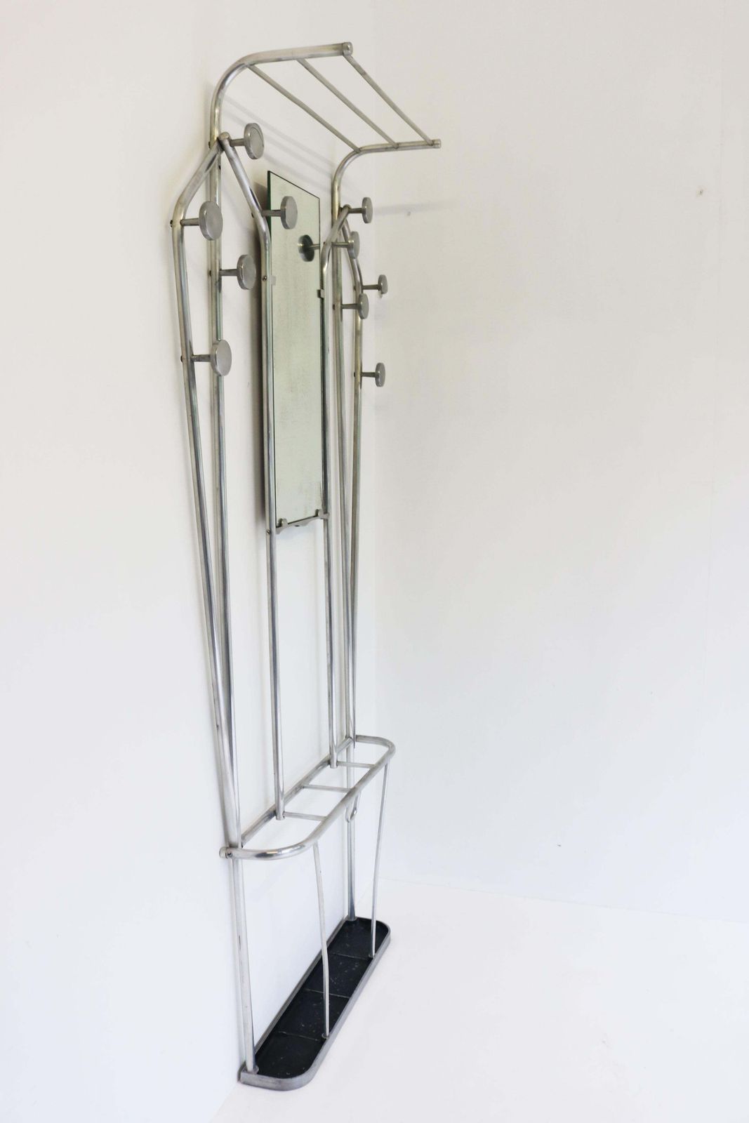 Timeless Art Deco Polished Aluminum Hall Tree Umbrella Stand Coat Rack Bauhaus photo buy