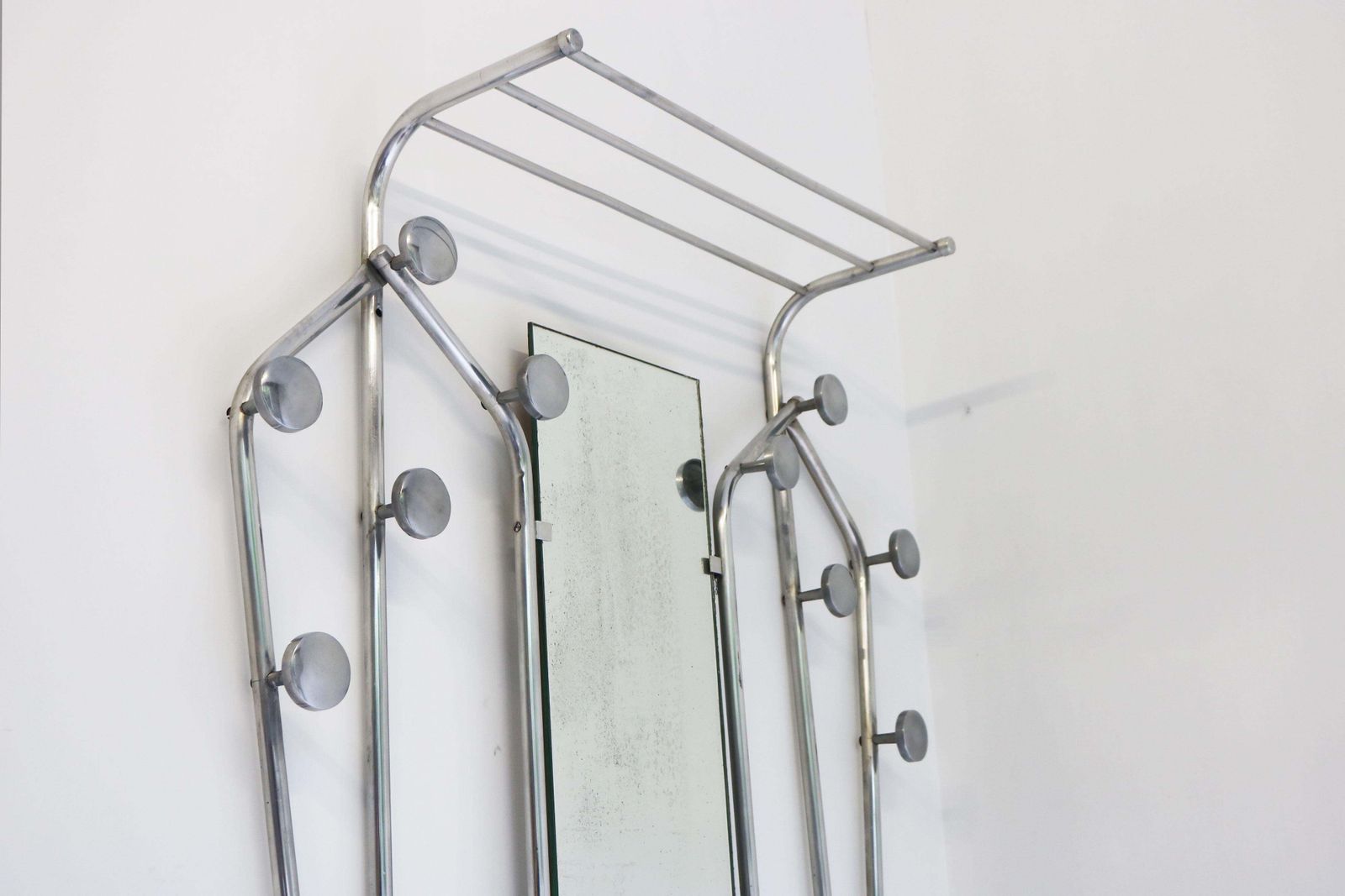 Timeless Art Deco Polished Aluminum Hall Tree Umbrella Stand Coat Rack Bauhaus photo vintage