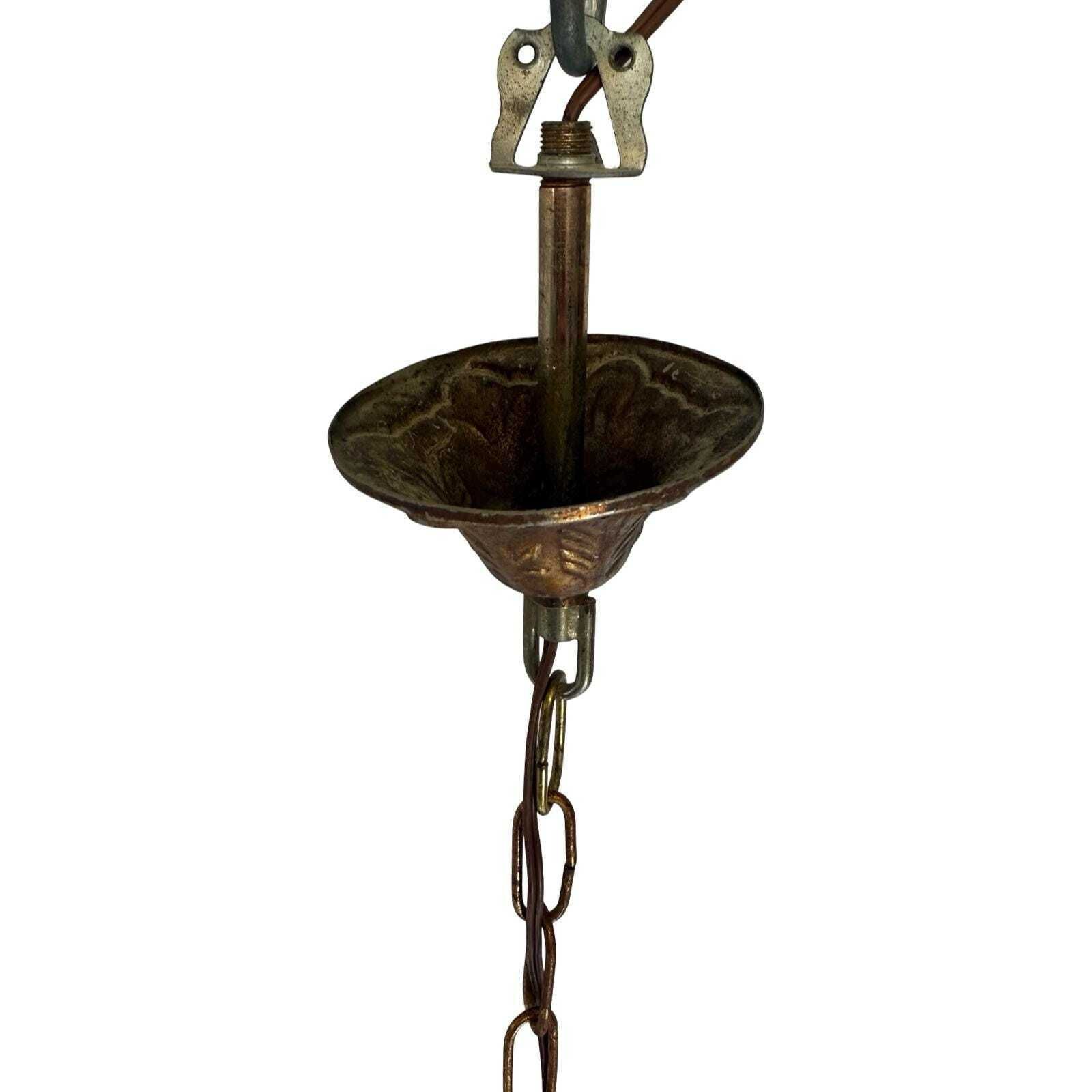Art Deco   Hanging Pedant Light   Ceiling Fixture   Oval Shaped   Suspended By Chain, Matching Ceiling Canopy   Brown And Orange photo furniture