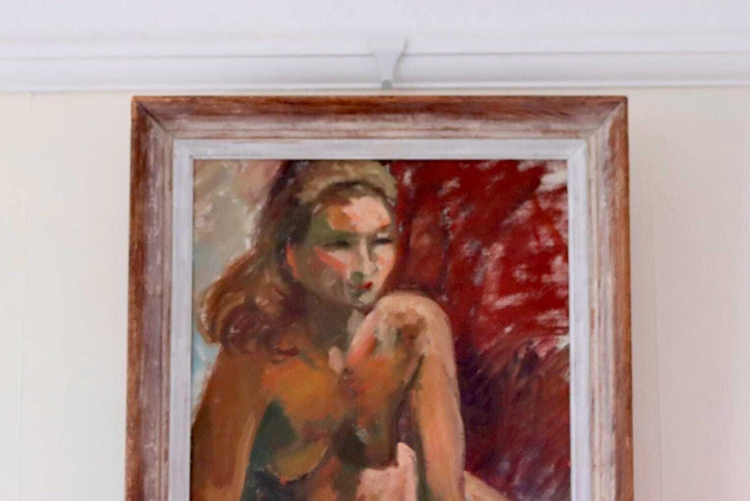 Mid 20th Century Original Oil On Canvas – Nude Woman – Vintage & Framed, 41 X 60 Cm / 16.1 X 23.6 In photo 245.0