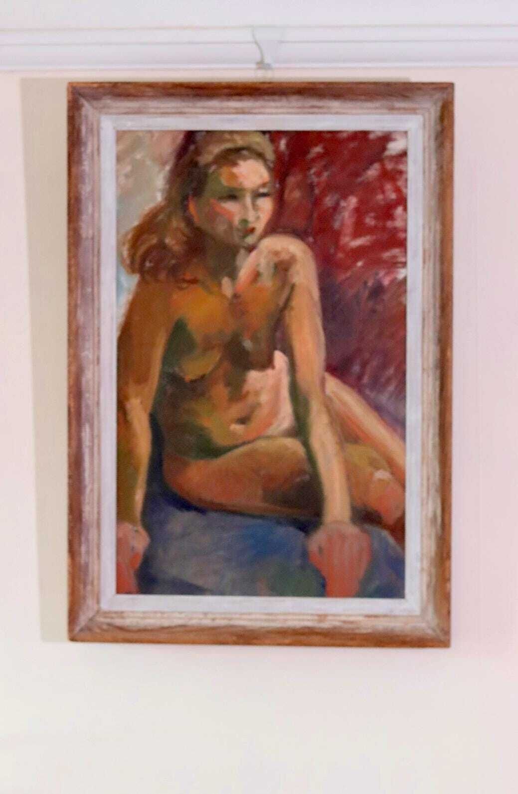 photo for sale Mid 20th Century Original Oil On Canvas – Nude Woman – Vintage & Framed, 41 X 60 Cm / 16.1 X 23.6 In