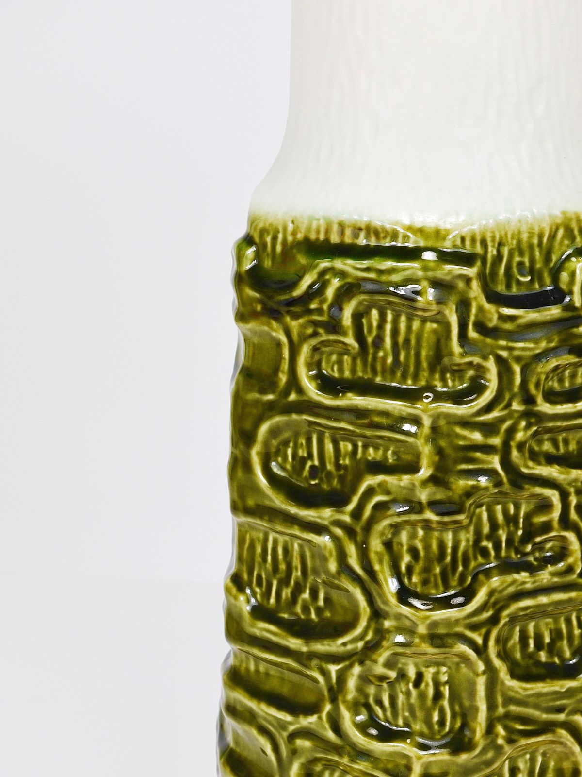 Tall Brutalist Op Art Green & White Terracotta Floor Vase, Austria, 1970s photo for sale