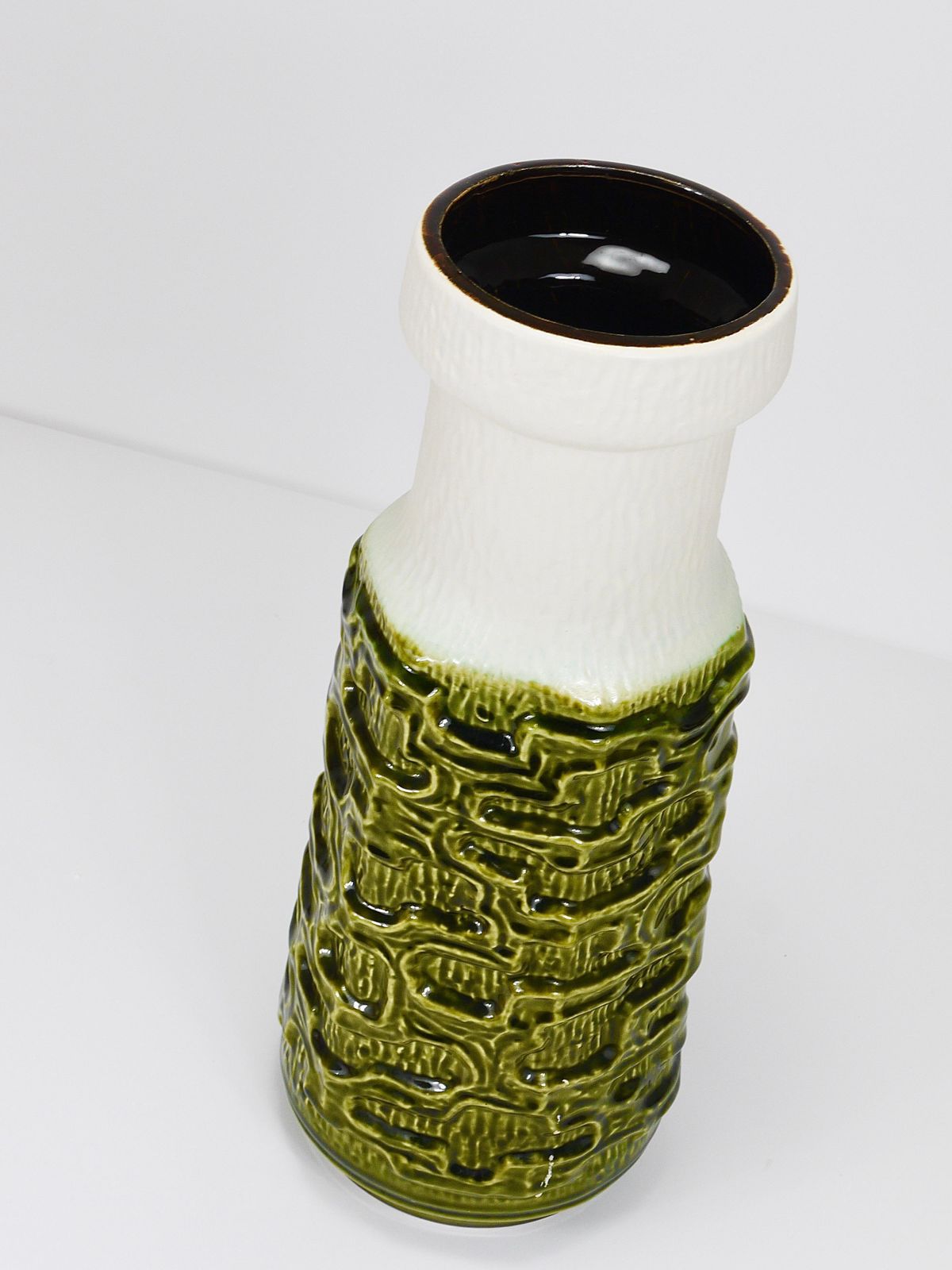 Home Decor Tall Brutalist Op Art Green & White Terracotta Floor Vase, Austria, 1970s photo