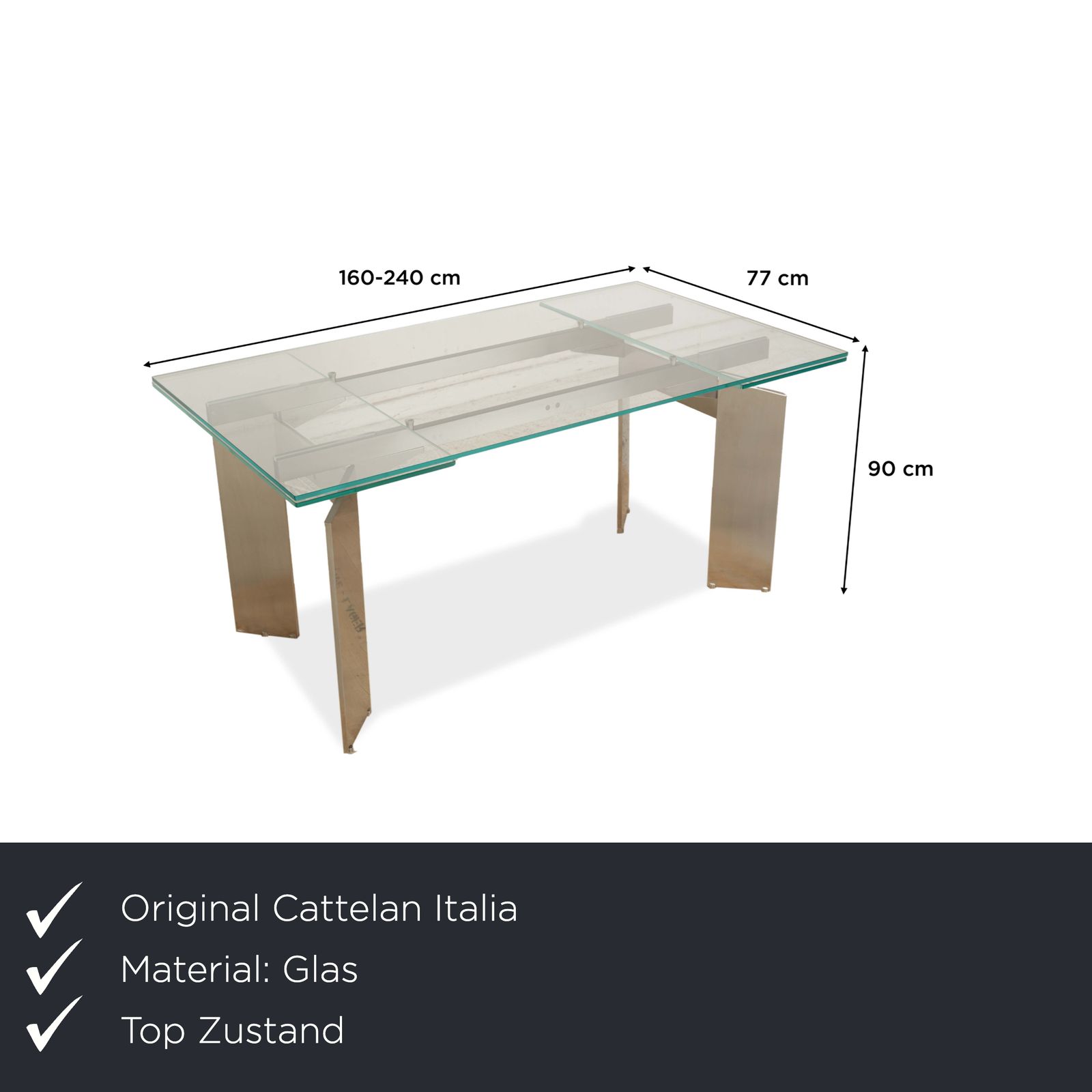 Table Cattelan Italia en verre argenté, 160-240 x 77 cm photo furniture
