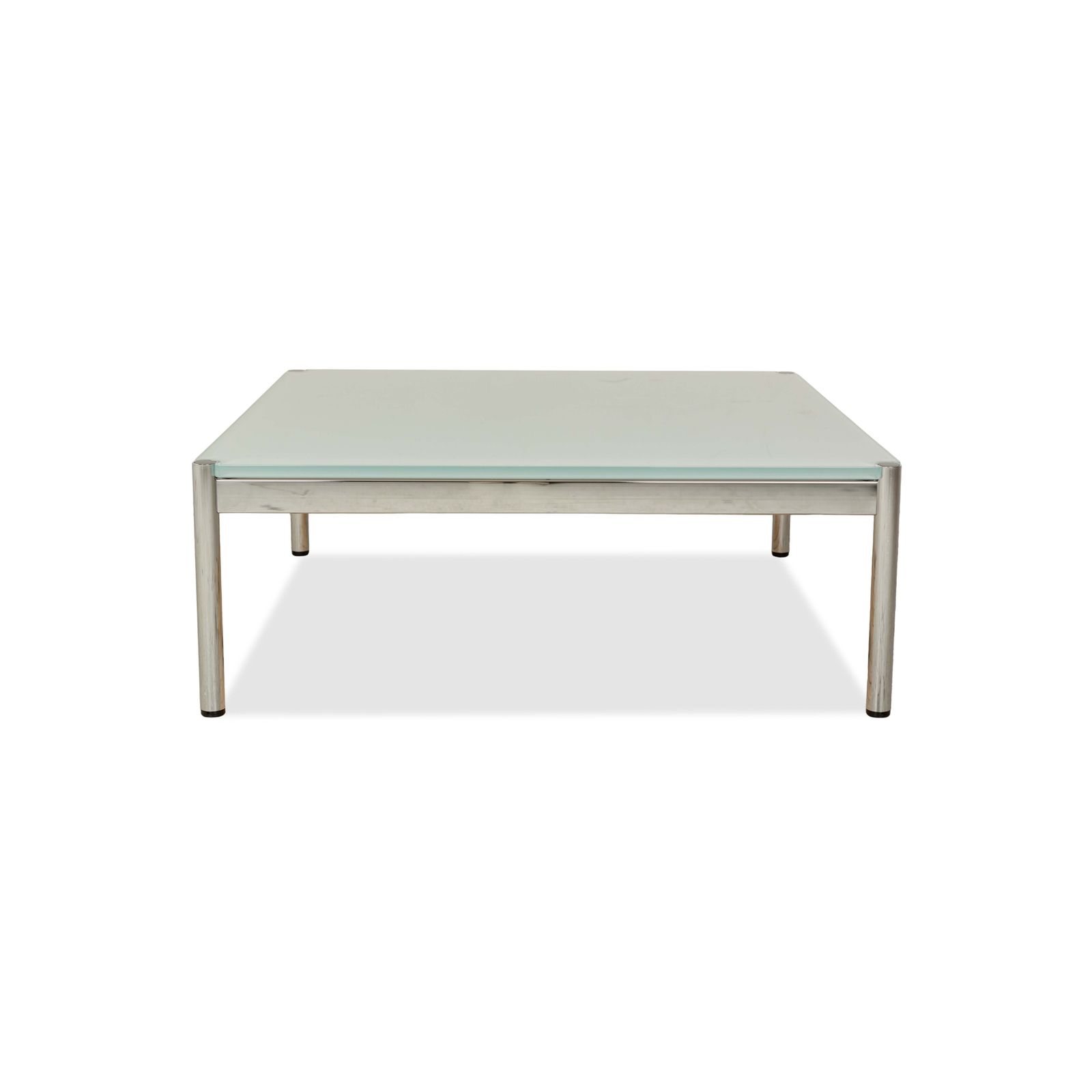 Table basse USM Haller en verre bleu, argentée, 101 x 101 cm