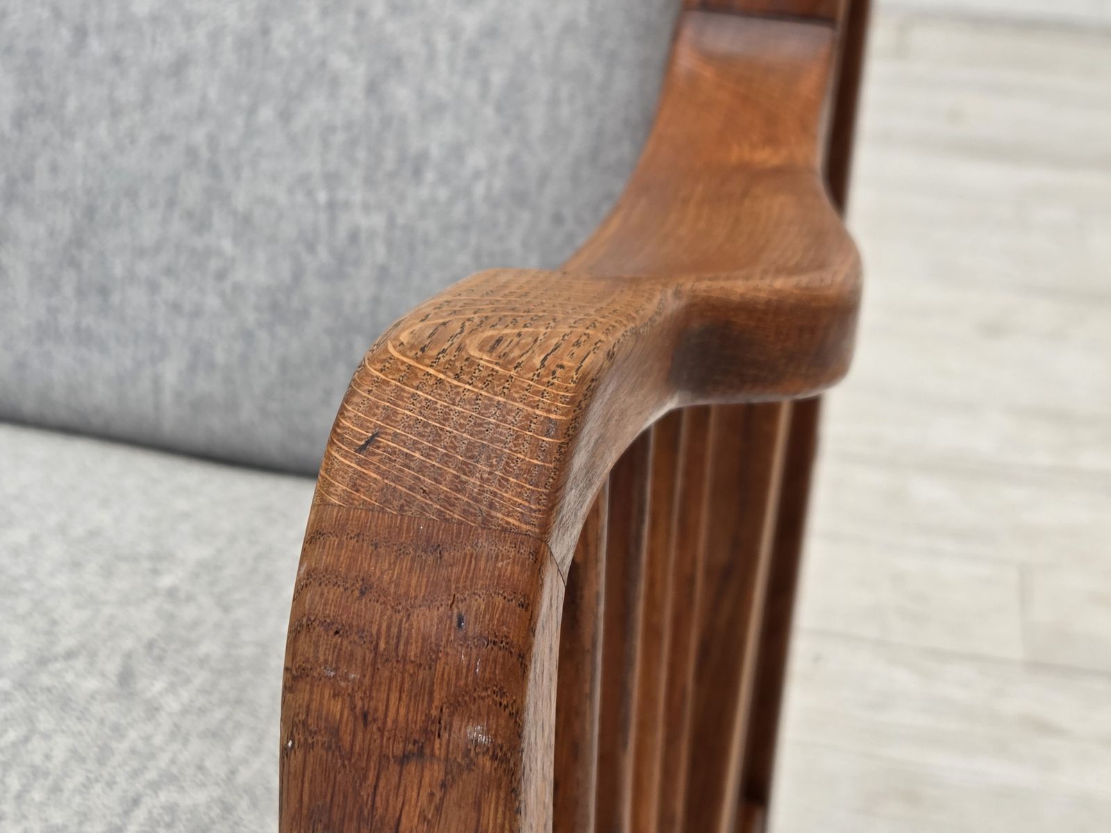 1950s, Scandinavian 2 Seater Sofa, Reupholstered, Furniture Wool, Oak. photo furniture
