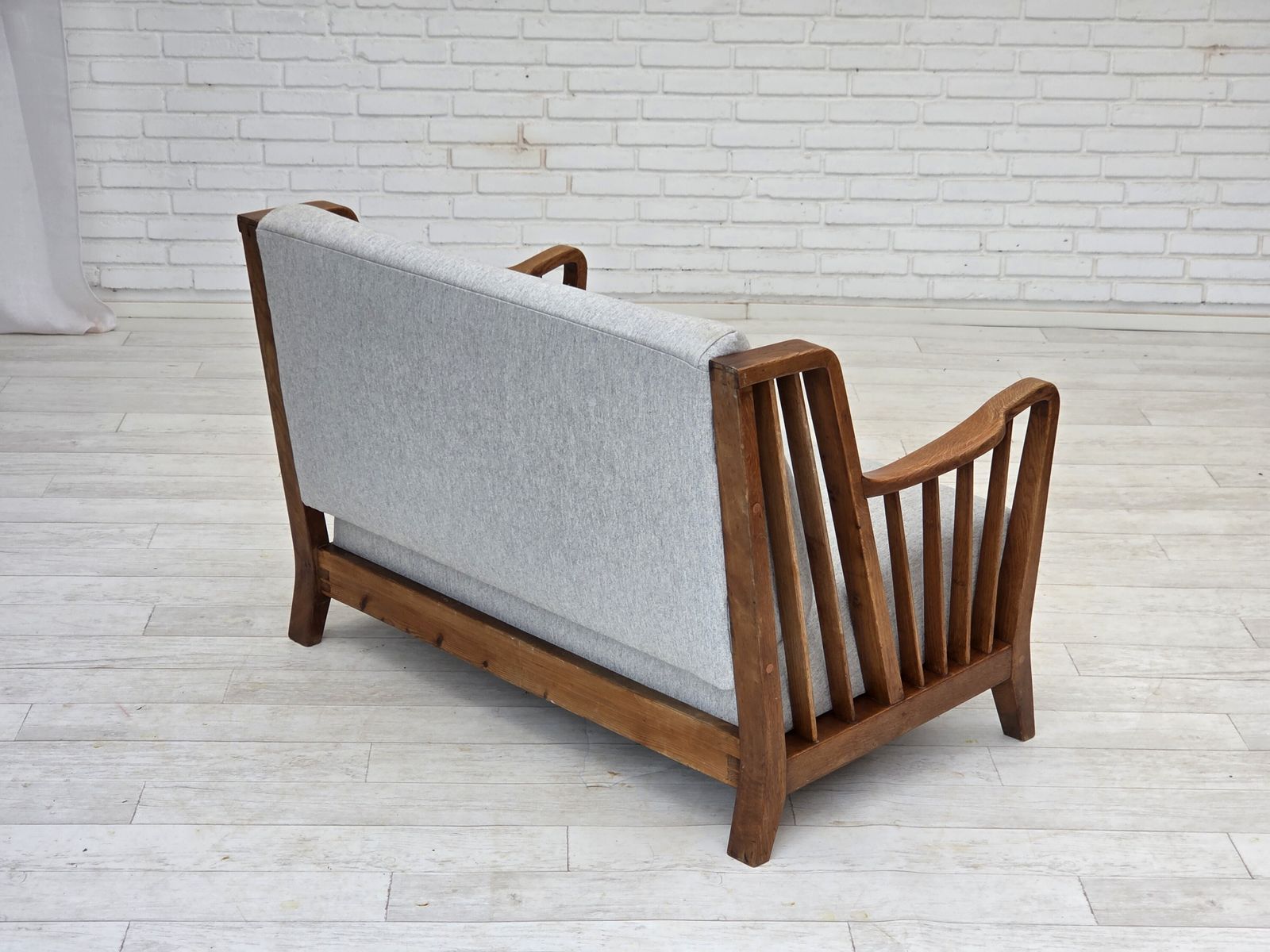 1950s, Scandinavian 2 Seater Sofa, Reupholstered, Furniture Wool, Oak. photo Furniture