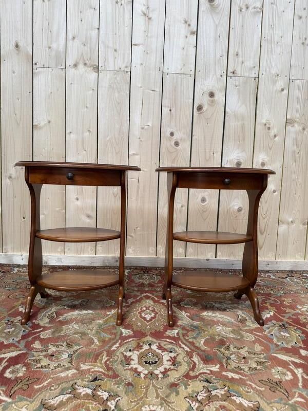 Paire De Tables De Chevets Ovales En Merisier photo Furniture