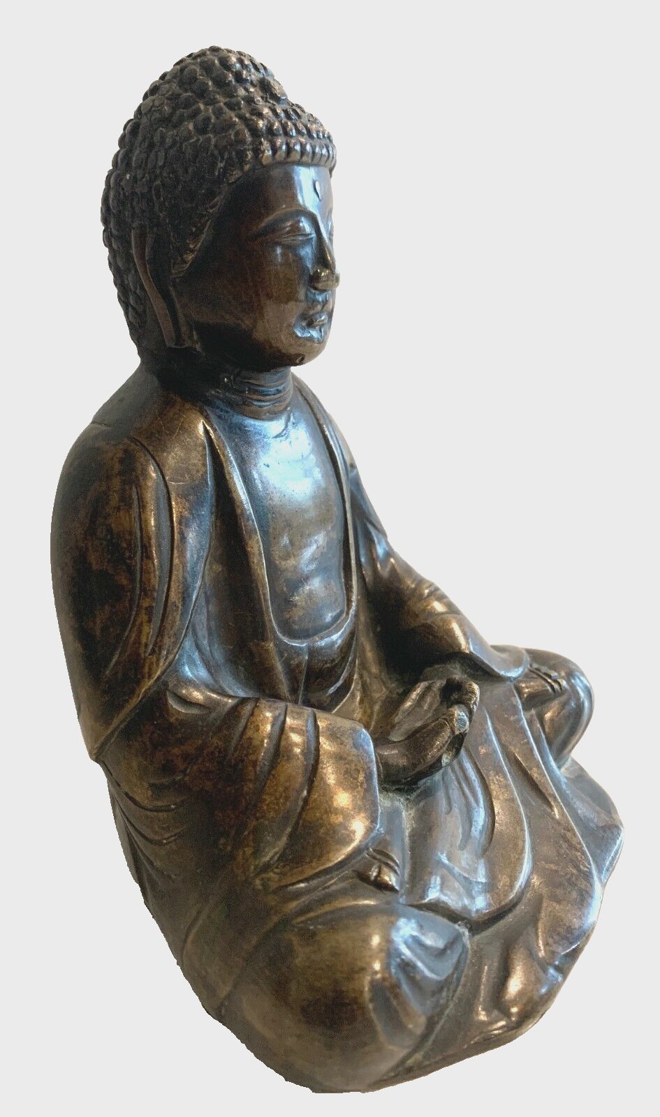 Bouddha En Bronze Massif A Patine Brune XX Siècle photo for sale