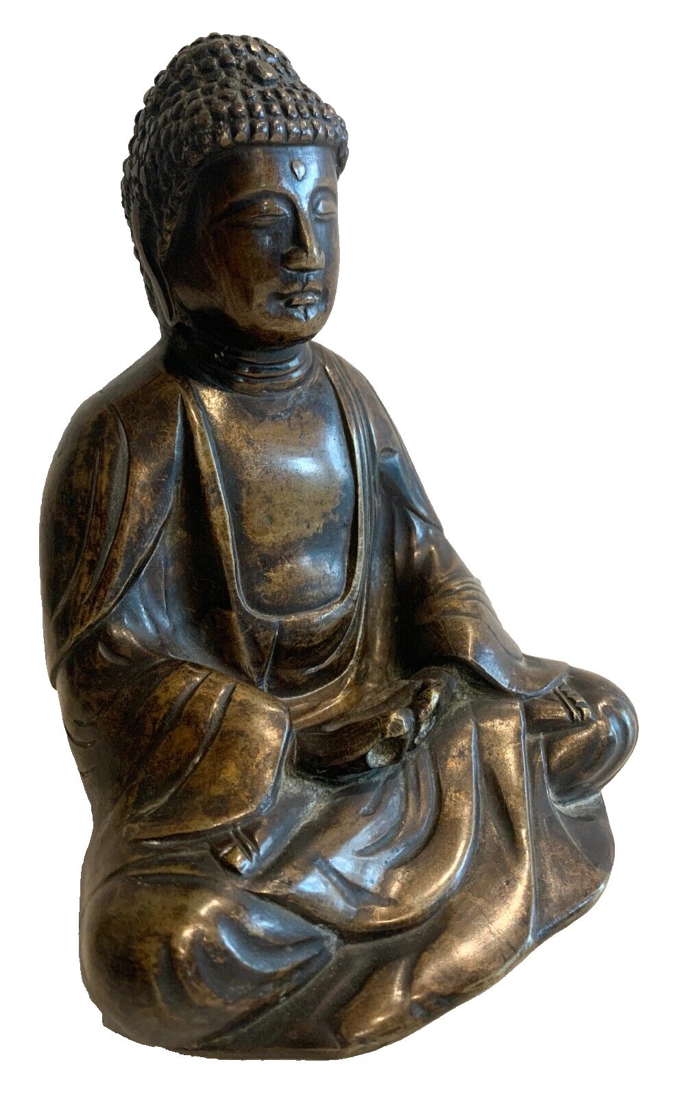 Bouddha En Bronze Massif A Patine Brune XX Siècle photo Art