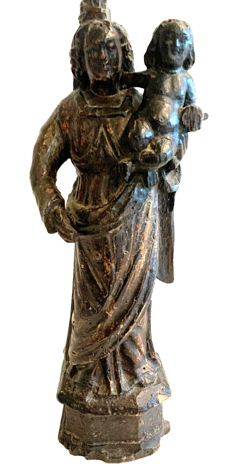 Virgin And Child Jesusen Wood Carved And Patinated 18th Century