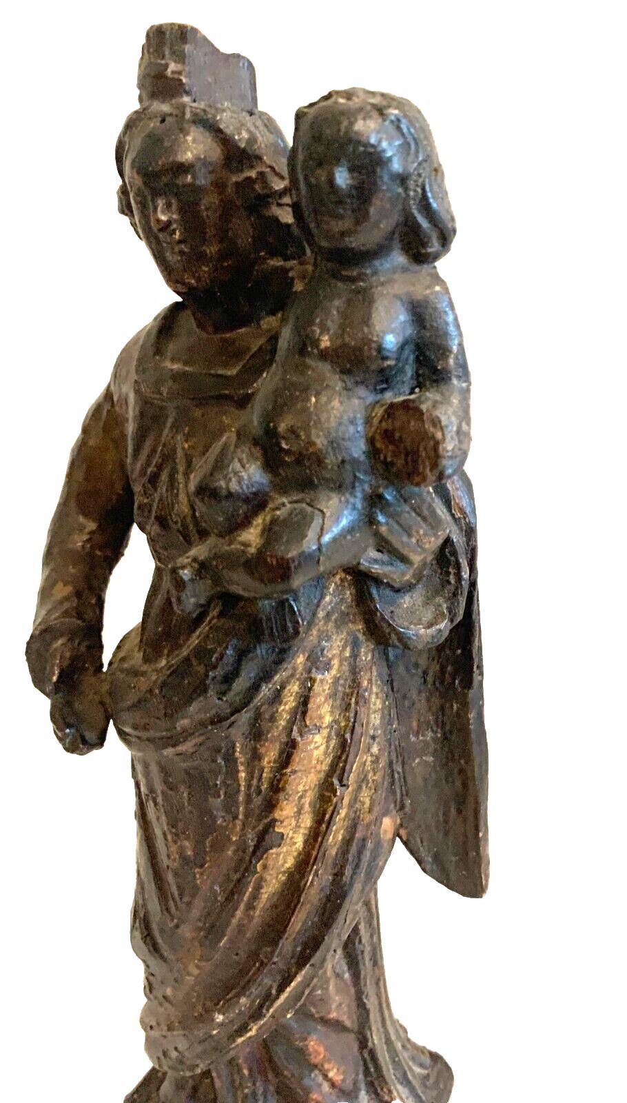 Virgin And Child Jesusen Wood Carved And Patinated 18th Century photo for sale