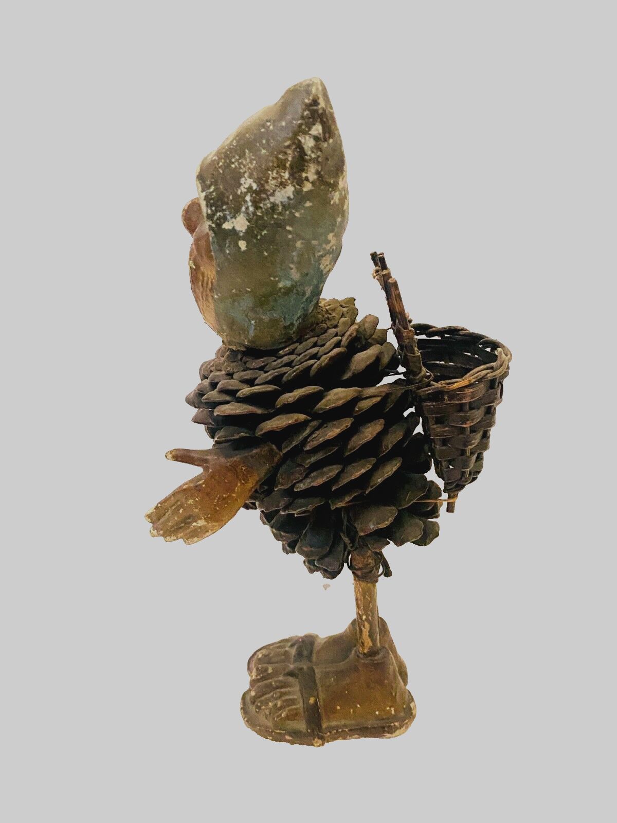 Folk Art Country Character Wooden Head And Feet. 20th Century. photo vinterior