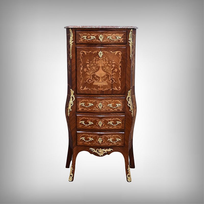 Secretary In Precious Wood Marquetry, Transition Style, Napoleon III Period – Mid 19th Century
