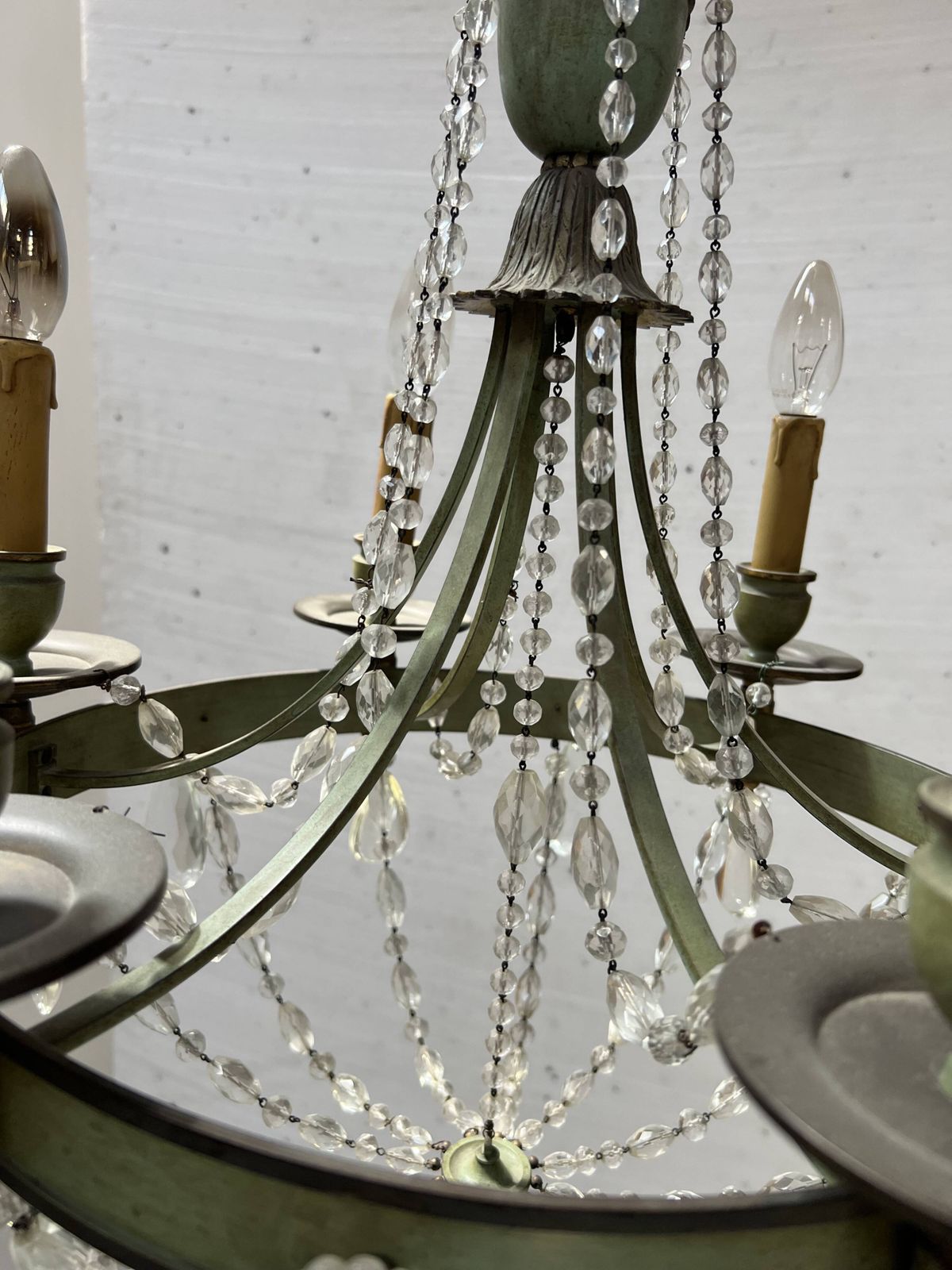 Empire Style Chandelier With Tassels And Patinated Sheet Metal, 20th Century photo 418.0