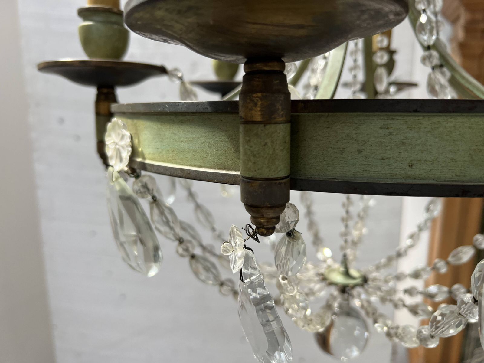 Empire Style Chandelier With Tassels And Patinated Sheet Metal, 20th Century photo vintage